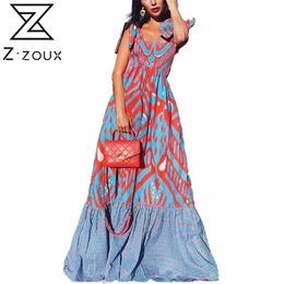 Z-zoux Women Dress Sleeveless Color Matching Plus Size Dresses Long Printing Vintage Sexy Summer Dresses New Fashion Sexy 210323