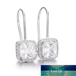 100% 925 sterling silver fashion shiny cz zircon square ladies`drop earrings women Jewellery female gift drop shipping cheap Factory price expert design Quality Latest