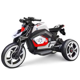 -Niños que conducen con motocicleta eléctrica recargable montando macho y femenino bebé juguete de tres ruedas Dual-DURO DURO con luces LED