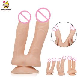 DopaMonkey Double Headed Dildo With Suction Cup Penis Sex Toys Dual Dildo For Woman or Couple Lesbian Masturbator Vagina Anal Y201118