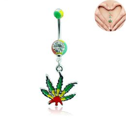 High Quality Fashion Silver Surgical Steel Colourful Oil Maple Belly Button Ring For Women Body Piecing Jewellery