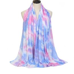 Women Tie-dyed Hijabs Shawls Large Size Scarf Female Cotton Head Wrap Islamic Clothing Foulard 180*85cm