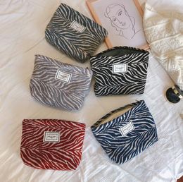 DHL50pcs Makeup Bags Women Canvas Stripes Prints Thick Large Capacity Cosmetic Case Mix Color