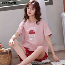 Summer Women Cotton Cartoon Pyjamas Set Cute Pyjamas Sleepwear Nightwear Pijama Mujer Plus size Casual Lounge Wear Homewear 210622