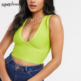 Free Fashion Women Sleeveless Vest Bandage Top Sexy V-neck Pullover Crop Elegant 210524