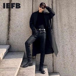 IEFB coated black jeans men's slim fit leg straight denim pants spring winter Korean fashion casual pants for male 4767 210524