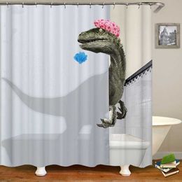 Waterproof Shower Curtains Funny Bathing Dinosaur Bath Curtain 180*200 Bathroom Polyester Cloth 3d Print Bath Screen Home Decor 210609