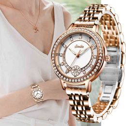 SUNKTA Women Watches Luxury Brand Stainless Steel Ladies Wrist Watch Diamond Waterproof Watches For Womens Montre Femme 210517