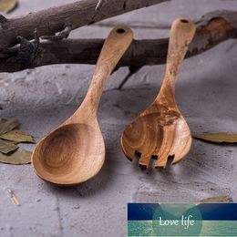 Wooden Serving Spoons Long Handle Spoon Fork Salad Cooking Spoon Fork Set Unpainted Mixing Spoon Solid Set Wood Cooking Utensil Factory price expert design Quality