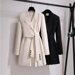 Women's Trench Coats Women 2021 Spring Autumn Windbreaker Coat Female Plus Size 4XL Black White Belt Blazer Vintage Fashion Dress