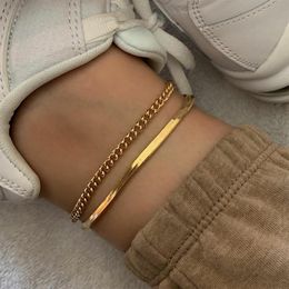 2021 Rose Gold Color Stainless Steel Snake Chain Anklet Female Korean Simple Retro foot bracelet beach accessories boho jewelry