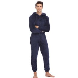 Men Plush Teddy Fleece Pajamas Winter Warm Pyjamas Overall Suits Plus Size Sleepwear Kigurumi Hooded Pajama Sets For Adult Men 210901