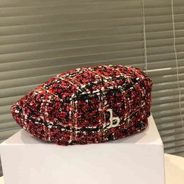 Ml + Korean Fashion Jacquard Beret British Chequered Warm Hat 2021 Autumn Winter 10142