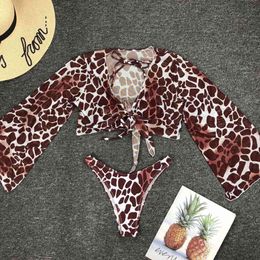 Leopard Bikini 2020 Micro Bikini Set Long Sleeve Beachwear High Waist Swimsuit Female Sexy Women Swimwear Bathing Suit SwimmingX0523