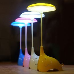 Cute Elephant Children's Night Lights Flexible Angles Desk Lamp Design Button Touch Sensor Control 3 Level Rechargeable for Kids,Baby