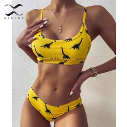 Sexy dinosaur print swimsuit women bathers bandeau bikinis 2020 woman Push up swimwear women swimming bathing suit Lovely X0522