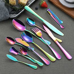 Rainbow Stainless Steel Flatware Set Spoons Forks Knives Titanium Colorful Plated Dinnerware Tableware Coffee Spoon Teaspoons