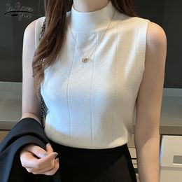 Korean Summer Women Tops Casual Clothes Sleeveless Solid Blouse Knit Elastic Fashion Ladies Blusas 8623 50 210521