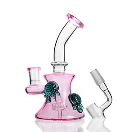 7 inch pink glass hookah with small tortoise style 14 mm stick