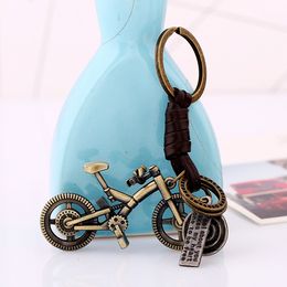 Retro Bike Charm Key Ring Weave Leather Bicycle Keychain Holders Bag Hangs Fashion Jewellery gift Will and Sandy