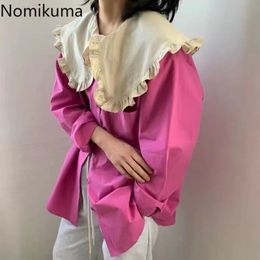 Nomikuma Womens Tops Ruffle Peter Pan Collar Causal Blouses Spring Long Sleeve Korean Loose Top Blusas Camisas Mujer 6F894 210427
