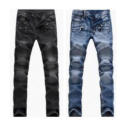 QNPQYX Jeans skinny strappati strappati da uomo Moda Jeans da uomo Slim Moto Moto Biker Causali Pantaloni da uomo in denim Hip Hop Jeans da uomo