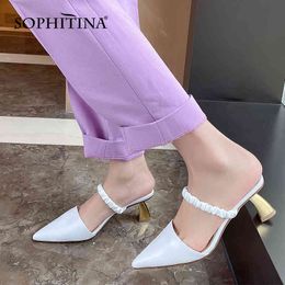 SOPHITINA Pure Color Women's Sandals Cover Toe High-heeled Leather Pointed Shoes Elastic Belt Summer All-match Lady Shoes AO679 210513