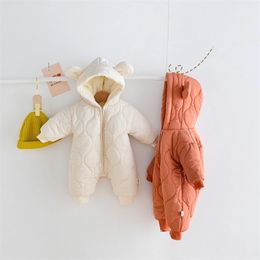 MILANCEL Autumn Winter Baby Clothing Bear Ear Boys Rompers Fur Lining Infant Girls Outfit 220106