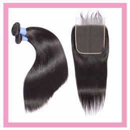 Malaysian Human Hair Silky Straight 6*6 Lace Closure With 2 Bundles 95-100g/piece 3 Pcs Natural Color Double Wefts