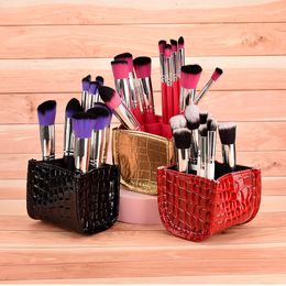 3pcs 3 Colours Makeup Brushes Holders Fashion Protable Organiser Bucket Case Brush PU Leather Pen Holder Storage Cosmetic Bag Make Up Tools Whole Sale