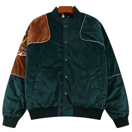 Men's Jackets Mens Patchwork Japan Embroidery Baseball Jacket Oversize Vintage Coats Unisex Winter Harajuku Padded Velvet Streetwear