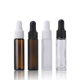 720pcs Lot Clear Amber Frosted Glass Dropper Bottles 10ml With White Black Cap For Essential Oil