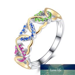 Huitan Band Ring with Love Heart Design Colourful CZ Pave Setting Silver Plated Best Christmas New Year Gift Rings for Women