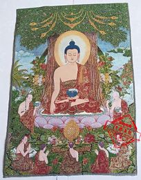 36 inch Tibet Silk embroidery Nepal bodhi tree teaches Buddha Tangka Thangka Paintings family wall decorated the mural