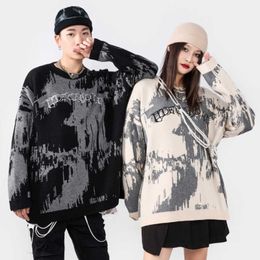Hip Hop Men's Sweater Pullover Autumn And Winter Harajuku Streetwear Print High Street Female Knitted Coat Loose Tops 210909