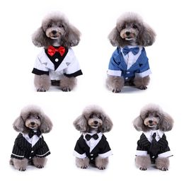 Gentleman Pet Clothes Dog Suit Striped Tuxedo Bow Tie Wedding Formal Dress For Dogs Halloween Christmas Outfit Cat Funny Costume Y200922