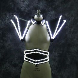 Party Decoration RE40 Ballroom Dance Led Light Costumes Dj Luminous Shoulder Stage Wears Outfit Armour Vest Clothe Robot Men Suit Perform DS