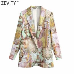 Zevity Women Vintage Paisley Totem Print Open Stitching Blazer Coat Female Chic BusinCasual Court Cardigan Suits Tops CT729 X0721