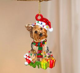 2021 new Wooden Cute Dog Christmas Tree Ornament Xmas Shatterproof Ball Figurines Decor Nativity Party DIY Blessing Puppy Deer Pendant Sculptures Gift