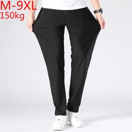 High Quality Casual Big Pants Men Summer Cool Sweatpants Male Trousers Breathable Elastic Plus Size 5XL 9XL150KG Black 210715
