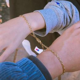 Link, Chain Hip Hop Punk Fashion Simple Vintage Magnetic Chains Jewellery Gold Colour Bracelets For Women Girls Couple 3B045