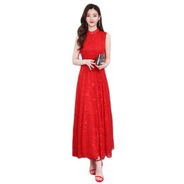 Party Dress Women Red Chiffon S-4XL Plus Size Sleeveless Spring Summer Slim Elegant Maxi Vestidos Feminina LR987 210531