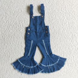 Jeans Fashion Toddler Girls Blue Double Ruffles Overall Long Pants Bell Bottom Jumpsuit Denim Outfits Children's