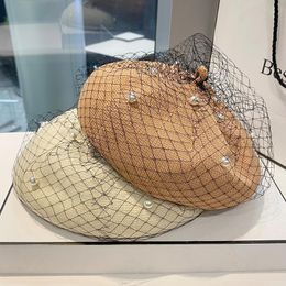 such a hoe NZ - Berets Women's Hat Elegant Pearl Beret Fashion Casual Milk Silk Painter's Ins Hoe Sboys