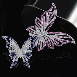 Pins, Brooches Crystal Fashion Colourful Double Butterfly Brooch For Women Alloy Rhinestone Animal Pins Suit Decoration Jewellery