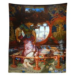 Tapestries The Image Of Woman Trying To Break Free From Spinning Thread And Round Mirror Tapestry Aesthetic Room Decor