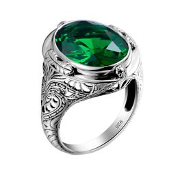 White Gold Color 14*18mm Oval Natural Emerald Rings For Women Vintage Real 925 Sterling Silver Mens Jewelry Brand Wedding Gifts