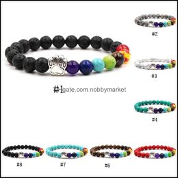 Beaded, Strands Bracelets Jewelry 7 Chakra Natural Stone Beads Bracelet For Women Men Cat Dog Claw Charm Tiger Eye Turquoise Healing Nce Yog