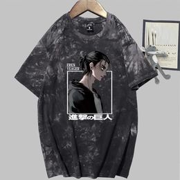 Anime Attack on Titan Eren T-shirt Fashion Short Sleeve O-neck Casual Tie Dye Uniex Y0809