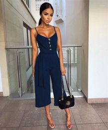 Women's Jumpsuits & Rompers Sexy Spaghetti Strap Jumpsuit Women Sleeveless Backless Wide Leg Womens Casual Button Summer Party Playsuit